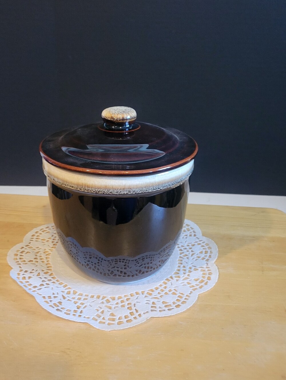 Brown Drip Canister Jar Crock Pfaltzgraff Gourmet Vintage 6" Tall